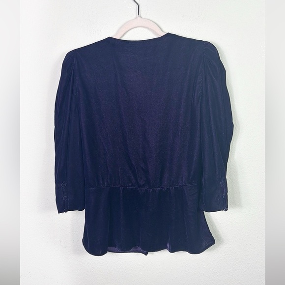 Lauren Ralph Lauren Black Label Velvet Button Down Puff Sleeve Top Purple size 8 - Picture 10 of 10